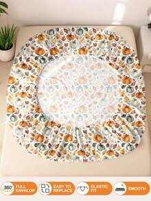 1pc Halloween Thanksgiving Leaf Pumpkin Print Fitted Sheet (Fitted Sheet Only), Machine Washable Durable Fitted Sheet, Autumn Holiday Bedroom Decor, Suitable For King/Queen/Full/Twin Size, Applicable For Home, Dorm, Apartment, Guest Room, Rental And Gift - Multicolor - View 10