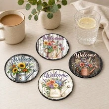 6pcs Floral Pattern Printed Diatomaceous Earth Coasters, Absorbent Beverage Coasters, Coffee Cup Coasters, Mug Coasters, Tea Cup Coasters, Desk Protection Pads, Suitable For Dining Table, Coffee Table, Tea Table, Bar Counter And Office Desk Decoration - Multicolor - View 9