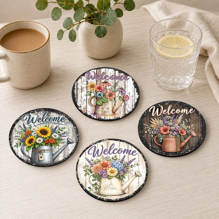 6pcs Floral Pattern Printed Diatomaceous Earth Coasters, Absorbent Beverage Coasters, Coffee Cup Coasters, Mug Coasters, Tea Cup Coasters, Desk Protection Pads, Suitable For Dining Table, Coffee Table, Tea Table, Bar Counter And Office Desk Decoration - Multicolor - View 9