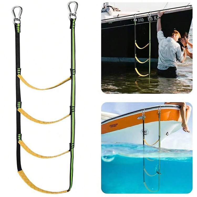 Foldable Water Boarding Ladder - Wear-Resistant Reflective Webbing, Stable Footing, Easy Storage, Yacht Fishing Boat Motorboat Water Activity Climbing Assistance Ladder - Multicolor - View 1