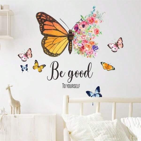 Gorgeous Butterfly Colorful Flowers Wall Stickers Art Wall Decals Butterflies Inspirational Quotes Removable Vinyl Peel And Stick For Living Room Bedroom Room Nursery Home Decor