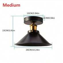 1PC Vintage Industrial Style Black & Gold Cone-Shaped Iron Ceiling Light, Suitable For Garage, Entryway, Hallway, Dining Room, Bedroom, Corridor, Balcony, Island Counter, E27 Socket, Hardwired, Bulb Not Included - Multicolor - View 7