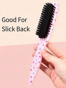 1pc Macaron Pink Polka Dot Smooth Back Comb, Unisex Hair Brush/Beard Brush, Hair Accessory, Suitable For Creating Smooth Ponytail, Bun, Taming Frizz, Controlling Hairline, Backcombing Voluminous Style, Wide Tooth Design For Easy Hair Parting And Sectioning - Multicolor - View 10