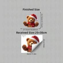 Xmas Window Decor 1/3Pcs Cute Teddy Bear Snowman Reindeer Static Window Stickers, Knit Hat Scarf Design, Reusable No Adhesive Glass Decals, Home Store Holiday Display Decor Gift - Multicolor - View 16
