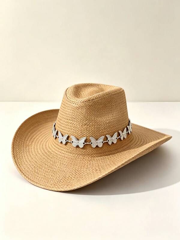 1PC Detachable Silver Butterfly Hat Chain, Fits Straw Hats & Western Cowboy Hats, Summer Decorative Hat Accessory
