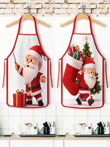 2Pcs Christmas Tree Snowman Print Apron Set, Holiday Kitchen Cooking Baking Aprons For Xmas Party Home Decor GiftSnowman Print Holiday Cooking Baking Aprons For Christmas Party Decoration - Multicolor - View 2