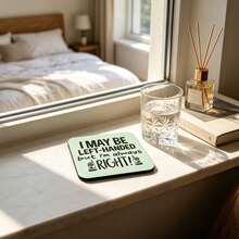 1/2pcs Funny Left-Handed Coaster - "I'm Left-Handed, But I'm Always Right" Gift, Wooden Coaster, Printed With Funny Cartoon Pattern, Heat-Insulating Pad, Valentine's Day, Christmas, Halloween, Room Decor, Autumn Decor, Kitchen Accessory, Perfect Gift For Party, Back To School - Multicolor - View 5