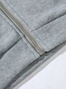 Men's Minimalist Cross Print Zip-Up Hoodie, Grey Loose Casual Streetwear Pattern Sweatshirt, Winter Top - Light Grey - View 6