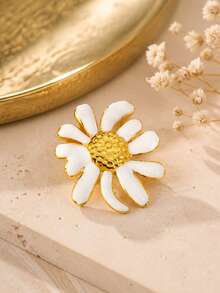 VceTd1PCS Fashion Vacation Style Colorful Enamel Daisy Decorated Stainless Steel Brooch, Suitable For Women To Wear On Vacation Or Party - Golden - View 6