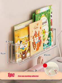 1pc Acrylic Wall-Mounted Bookshelf, Transparent Minimalist No-Drill Wall Hanging Magazine Rack - Transparent - View 4