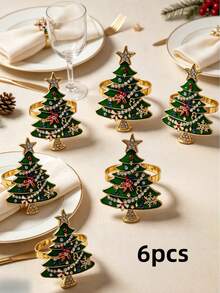 12pcs/6PCS/2PCS Christmas Painted Rhinestone Napkin Rings, Assorted Exquisite Christmas Napkin Rings, Christmas Home Party Table Decor Metal Napkin Rings, Christmas Restaurant Hotel Party Decor - Multicolor - View 11