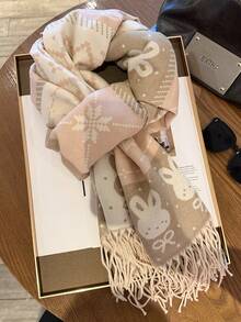 1pc Rabbit Pattern Scarf Shawl For Women, Winter Warm Versatile Dual-Use Cape, Thick Long Neck Warmer For Air-Conditioned Room And Office - Pink - View 2