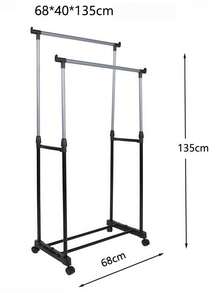 Adjustable And Retractable Floor-Standing Drying Rack (Available In Single- Or Double-Pole Versions); Features Swivel Casters For Mobility-Suitable For Indoor Use, Balconies, Or Bedrooms As A Garment Rack. - Standard Version - View 2