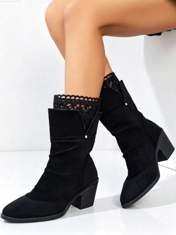 1 par de botas de tobillo de tacón grueso vintage nuevas para mujer, punta afilada, zapatos de moda elegantes y sexys que estilizan