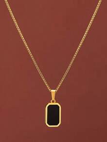 Gold Stainless Steel Black Rectangle Pendant Necklace For Women, Minimalist Tag Charm Box Chain, Waterproof Everyday Jewelry Christmas Gift For Her - Gold - View 2