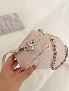 Tas Tangan Rantai Wanita Motif Berlian Bordir, Tas Selempang Mini Kotak dengan Penutup Resleting, Cocok untuk Kencan dan Belanja untuk Wanita - Berwarna merah muda - View 11