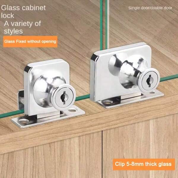 1Set/Metal Single Double Swinging Glass Showcases Door Cabinet Lock With Keys No Drilling Lock Easy To Install Glass Push Door Locks