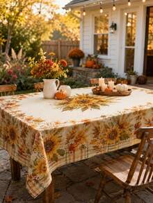 1 buah Taplak Meja Bundar Motif Bunga Matahari Musim Gugur, Penutup Meja Bundar Poliester dengan Motif Daun Maple, Gandum Panen, dan Pinggiran Kotak-kotak Pedesaan untuk Meja Makan, Dekorasi Dapur, Makan Malam Thanksgiving, Pesta Musim Gugur, dan Dekorasi Rumah Gaya Pedesaan - MultiWarna - View 6