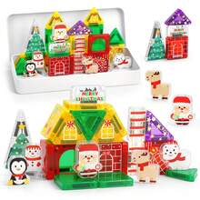 Christmas Themed Magnetic Building Blocks Set, DIY Magnetic Blocks Construction Toy, Educational Building Toy, Travel Magnetic Blocks, Structural Cognition, Learning Assembly/Construction/Building, Cultivating Creativity And Spatial Thinking, Parent-Child Interaction Makes Games More Interesting And Interactive, Suitable For Boys And Girls 3 Years And Older As Birthday Gifts, Learning Gifts, Christmas Gifts, New Year Gifts, Valentine's Day Children's Gifts, Valentine's Day Decorations - Multicolor - View 1