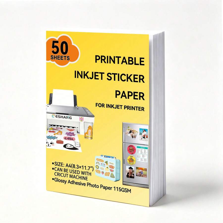 ESHANG 115GSM Printable Inkjet Sticker Paper, Compatible With Most Inkjet Printers, 8.3*11.7 Inch Glossy Photo Paper With Adhesive Backing, Suitable For DIY Crafts, Product Labels, Cup Decoration Stickers, Travel Photo Stickers