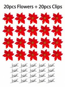 1/10/20/30件裝亮面雙層紅色一品紅（附夾子）6.7英吋人造花，適用於聖誕樹、花環、樓梯、壁爐、窗戶、咖啡桌及節日/婚禮派對裝飾，聖誕禮物 - 紅色 - 查看 14