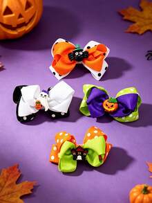 4PCS Cute Cartoon Halloween Style Bow Hair Clips, Suitable For Halloween Wear, Festival Gift Choice - Multicolor - View 2