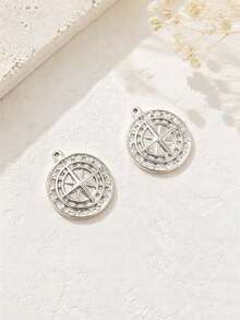 2/5pcs 18K Gold Plated 3D Embossed Round Coin Compass Pendant Set, DIY Charm Necklace Bracelet Anklet Earring Accessories - Multicolor - View 5