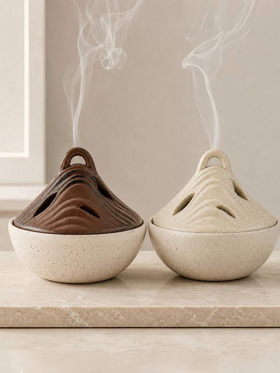 1個山脈造型香氛擴香器,現代奢華石紋桌面家居裝飾,適用於客廳、玄關與居家陳列,砂岩/深褐色 - 彩色 - 查看 1