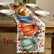 1pc Thanksgiving Pumpkin Pattern Table Runner, Modern Style, Home Kitchen Decor, Indoor/Outdoor Party Supplies, Room Decoration. Suitable For Daily Home Kitchen Decor, Daily Party Decor, Thanksgiving, Christmas, Autumn Decoration. - Multicolor - View 9