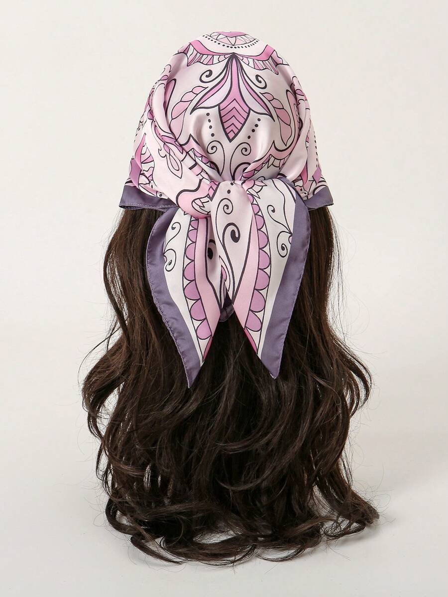 1件裝簡約印花70cm正方形方巾,春季新款女用百搭腰帶、包包裝飾緞帶、頭巾髮飾時尚圍巾 - 彩色 - 查看 1