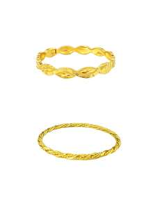 5pcs Classic Arabic Style 21K Gold Plated Leaf Engraving & Twisted Rope Detail Stackable Bracelets, Suitable For Women's Daily Wear And Celebrations - SZ-3 - View 5