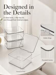 1pc Medicine Storage Box, Transparent Desktop Organizer With Flip Lid Dust-Proof Storage Box. Home Mini Medicine Storage Box. Multi-Functional Storage, Can Store Cosmetics, Face Masks, Stationery, Miscellaneous Items, Etc. - Clear - View 3