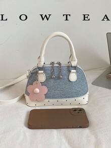1pc Color Block PU Leather New Women Bag, Shoulder Bag, Crossbody Bag, Fashionable Shell Handbag, Adjustable Strap, Suitable For Girls, College S - Baby Blue - View 4