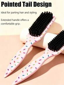 1pc Macaron Pink Polka Dot Smooth Back Comb, Unisex Hair Brush/Beard Brush, Hair Accessory, Suitable For Creating Smooth Ponytail, Bun, Taming Frizz, Controlling Hairline, Backcombing Voluminous Style, Wide Tooth Design For Easy Hair Parting And Sectioning - Multicolor - View 2