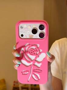 Ins Vintage Rose Pink Hollow Rose Flower 17 Pro Max Phone Case New Apple 16 Pro Protective Cover 15 Girl 16 Pro Max - Hot Pink - View 1
