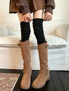 1/4 Pairs Women Solid Vertical Ribbed Knit Thigh High Socks, Casual Slouch Over The Knee Long Socks, Versatile Daily Leg Warmers - Multicolor - View 3