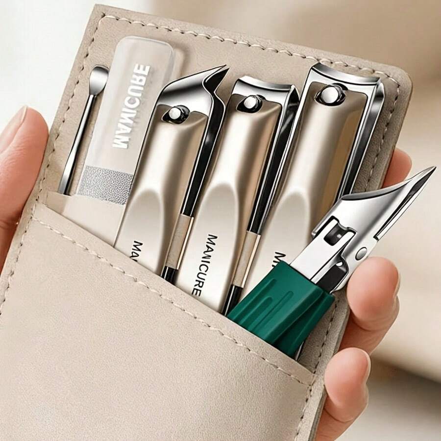 6pcs Set For Thick And Ingrown Nails – Designed For Seniors, Portable Home Nail Care Kit, Anti-Splash Nail Clipper + Cuticle Tools, Complete Manicure Set, Compact For Travel And On-The-Go Storage - A - View 1