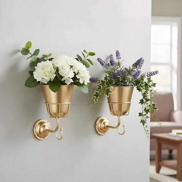 1pc Iron Cone-Shaped Hanging Hook Flower Pot, Outdoor Garden Yard Decor, Balcony Hanging Planter, Farmhouse Style, Light Luxury Wall Decoration, Entryway Porch Housewarming Christmas Gift, Suitable For Dried Flowers/Artificial Flowers, Hook For Hanging Wreaths, Bags, Keys, And Various Small Accessories