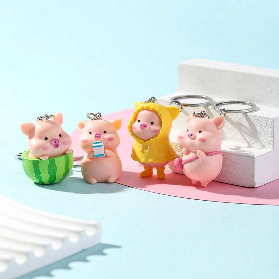 Creative Cute Adorable Funny 3D Pig Raincoat, Watermelon Pig, Milk Pig, Backpack Pig, Keychain Pendant Cartoon Key Chain Car Keychain Bag Charm Decoration Souvenir Holiday Small Gift - Multicolor - View 1