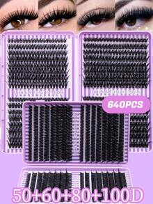 Libro de Pestañas Ojo de Gato de Alta Calificación 640pcs 50D+60D+80D+100D - Juego de Racimos de Pestañas DIY, Rizado D/DD, Longitud Mixta 8-16mm, Pestañas Naturales-Voluminosas-Esponjosas, Pestañas de Alta Relación Costo-Rendimiento. Amigable para Principiantes, Fácil de Aplicar. Adecuado para Uso Diario, Fiestas, Citas y Varias Ocasiones, Exclusivo para Entusiastas de la Belleza. Regalo Perfecto para Familia, Novia, Mejor Amiga. Regalo Ideal para Vacaciones - Ver 2