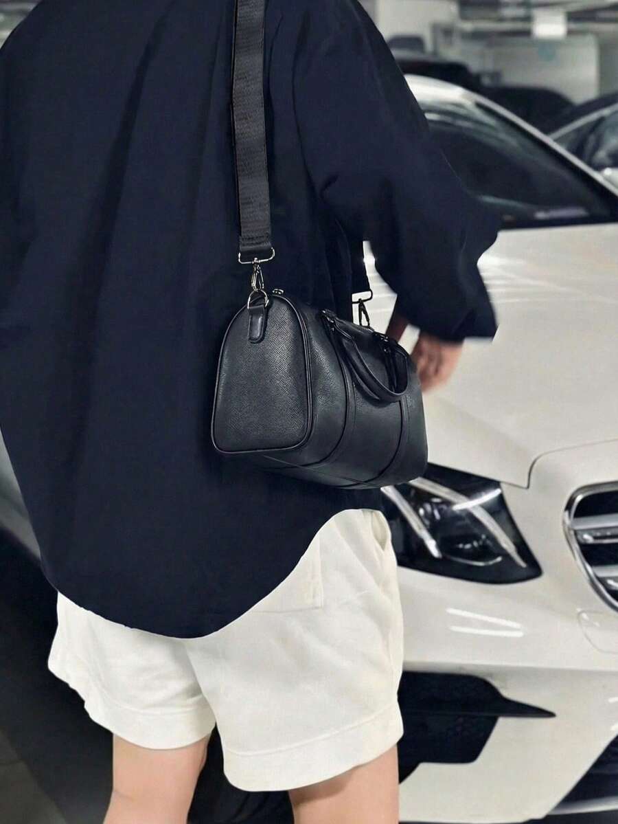 男士時尚斜跨包 大容量單肩包,多口袋拉鍊開合,適合旅行、上學與日常使用,男士禮物 - 黑色 - 查看 1