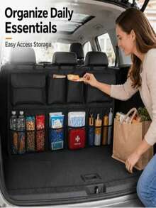 1/2pcs Car Back Seat PU Material Storage Bag, Seat Back Protector, Anti-Kick Pad, Travel Accessory - Black - View 3