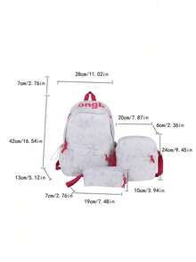 3 Piecesnylon Star Print Backpack Set, Foldable Multi-Pocket Large Capacity Zipper Backpack, Suitable For Teenagers And High School Students - Beige - View 10