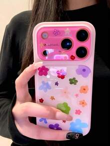 Cute Colorful Dopamine Flower Star Bow Phone Case, Instantly Transform Into 17 Series, Compatible With IPhone 17 Pro Max, 16, 15, 14 Pro Max, Artistic Large Window Shock-Proof Protective Cover - Pink - View 1