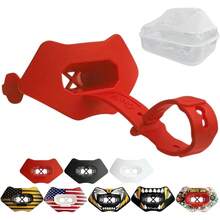 Ootball Mouth Guard Lip Guard With Permanent Helmet Strap Fits Adult & Youth, Ultra-Breathable Maximum Airflow, All Red Design With Protective Storage Case - All Red - View 9
