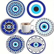 6pcs Blue Mandala & Animal Art Coasters Set, Suitable For All 4 Seasons, Exquisite Wooden Pattern Design, Ideal For Kitchen, Living Room Or Patio Tabletop, Perfect Gift For Friends And Family, Decorative Coasters - - A - View 6