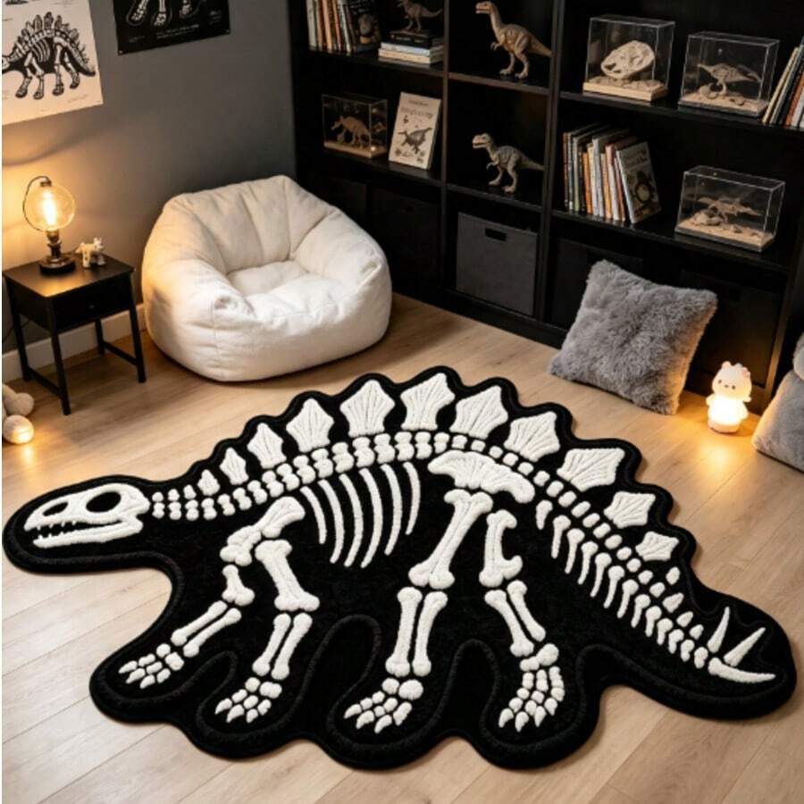 1 Stück Dinosaurier Fossil Dekorativer Teppich, Verdickter Teppich, Dicker Teppich, Plüsch Teppich, Verdickter Teppich, Dekorativer Teppich, Schlafzimmer Dekoration, Kleiner Teppich, Teppich, Heimdekoration - Verschiedenfarbig - Übersicht 1
