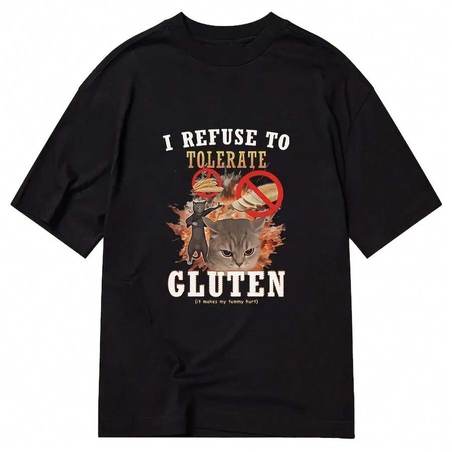 Camiseta de algodón con estampado "Me niego a tolerar el gluten", nueva ropa de verano para hombres y mujeres, camiseta de moda de alta calidad, ropa casual - forma - Ver 1