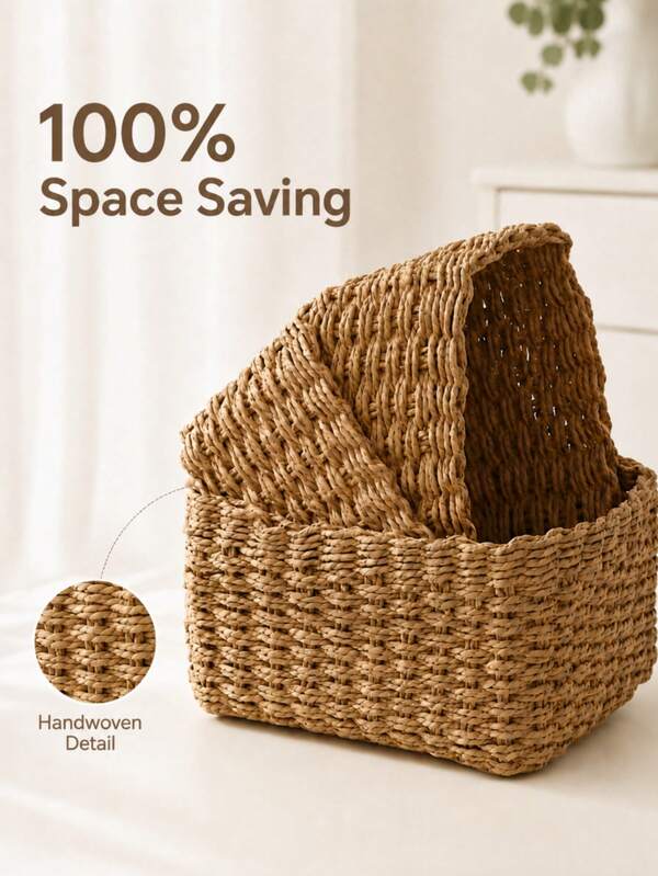 3/1pc Handmade Woven Seagrass Basket Set, Handcrafted Geometric Bohemian Home Decor, Paper Rope Storage Basket, Suitable For Living Room, Bedroom, Bathroom, Desktop, Cabinet Office, Rustic Home Decor Holiday Gift Storage Living Room Decorative Items