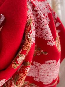 1pc Women's Autumn/Winter Faux Cashmere Embroidered Scarf, Thick Warm Tassel Shawl Cape, Bohemian Style Travel Wrap - Red - View 3